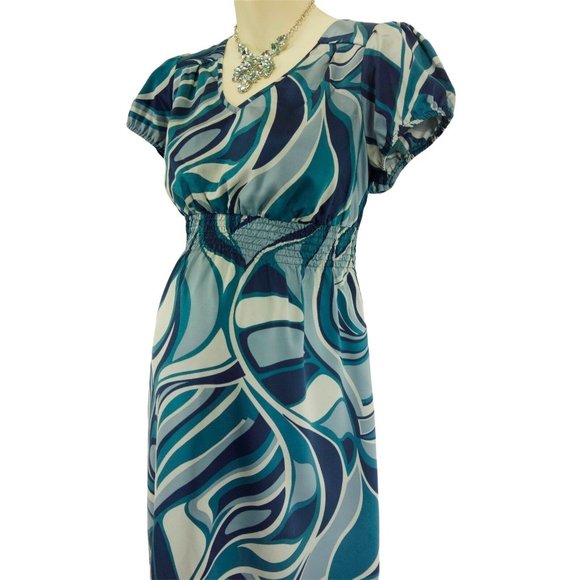 Size Medium BLUE ABSTRACT PRINT MATERNITY DRESS‎ Summer Baby Shower Liz Lange - Picture 2 of 3